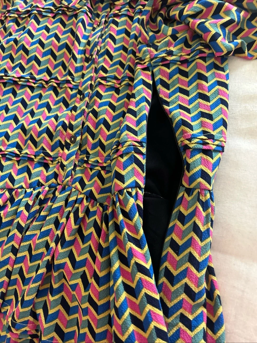 Fever London Heritage Dress Sz 14 Multicolor Button Front Peter Pan Collar Retro
